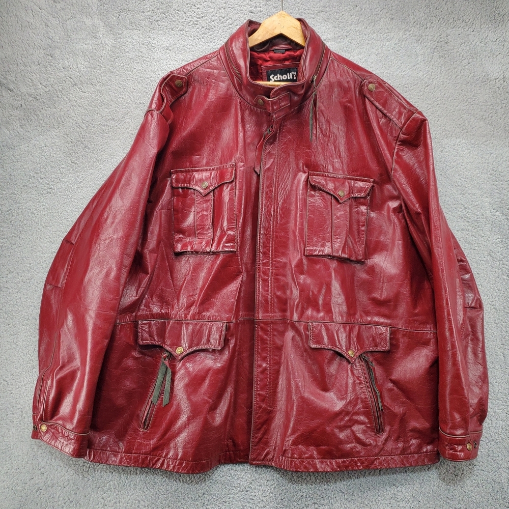 Schott NYC Leather Jacket Mens 6XL Red Distressed Bomber Moto